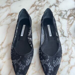 Manolo Blahnik Black Lace Flats in box